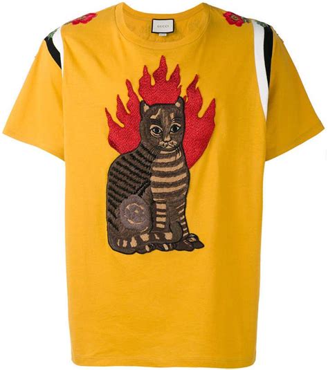 gucci flame tabby cat motif t-shirt